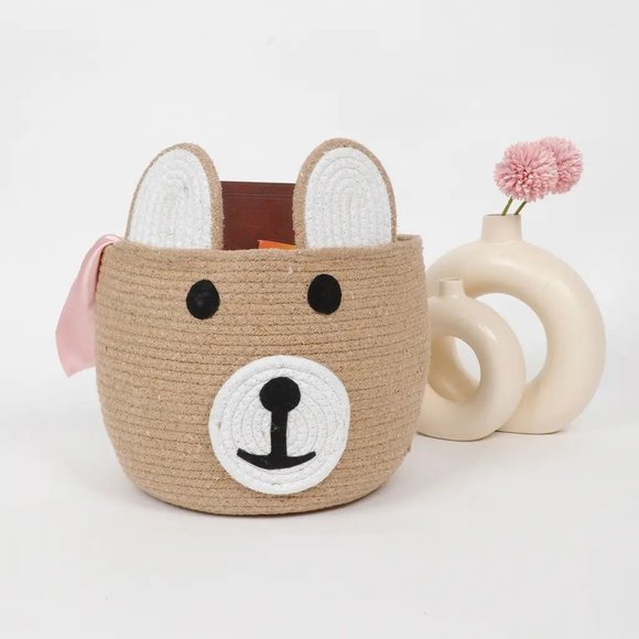 Animal Face look shape basket for kids storage, brown, white, black, 9x9, cotto - Picture 3 of 5